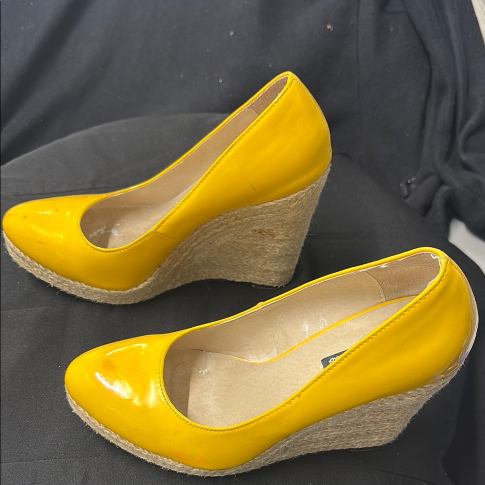 Michael Antonio Yellow Patent Leather Wedges